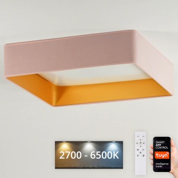 Brilagi - Plafonnier à intensité variable VELVET SQUARE SMART LED/36W/230V 2700-6500K Wi-Fi Tuya + télécommande rose