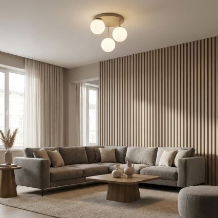 Brilagi - Plafonnier à montage en surface MILO ECRU 3xE27/60W/230V beige/doré