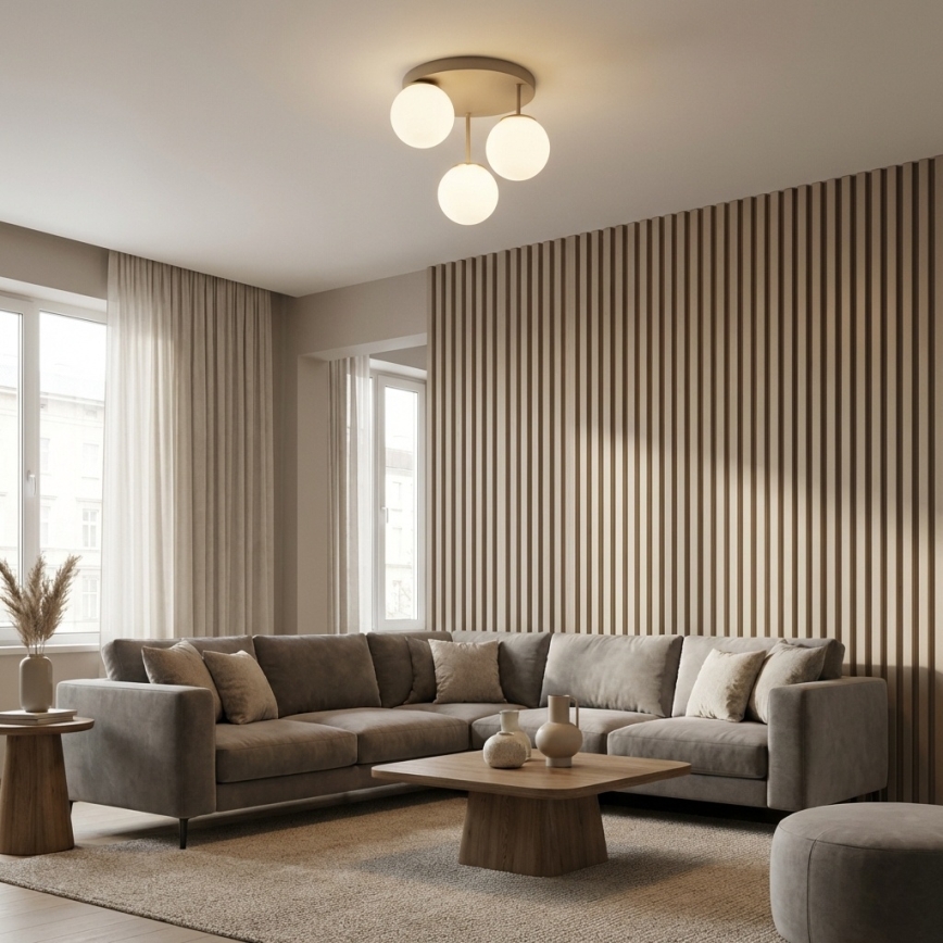 Brilagi - Plafonnier à montage en surface MILO ECRU 3xE27/60W/230V beige/doré