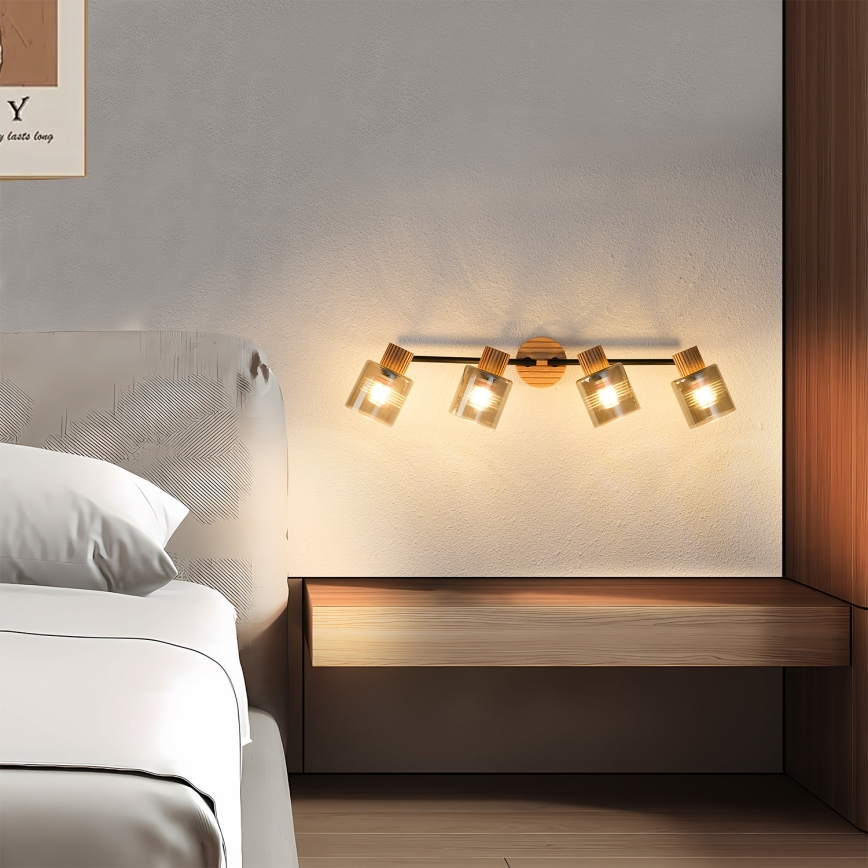 Brilagi - Plafonnier à spots HYGGE 4xE14/15W/230V bois/fumé