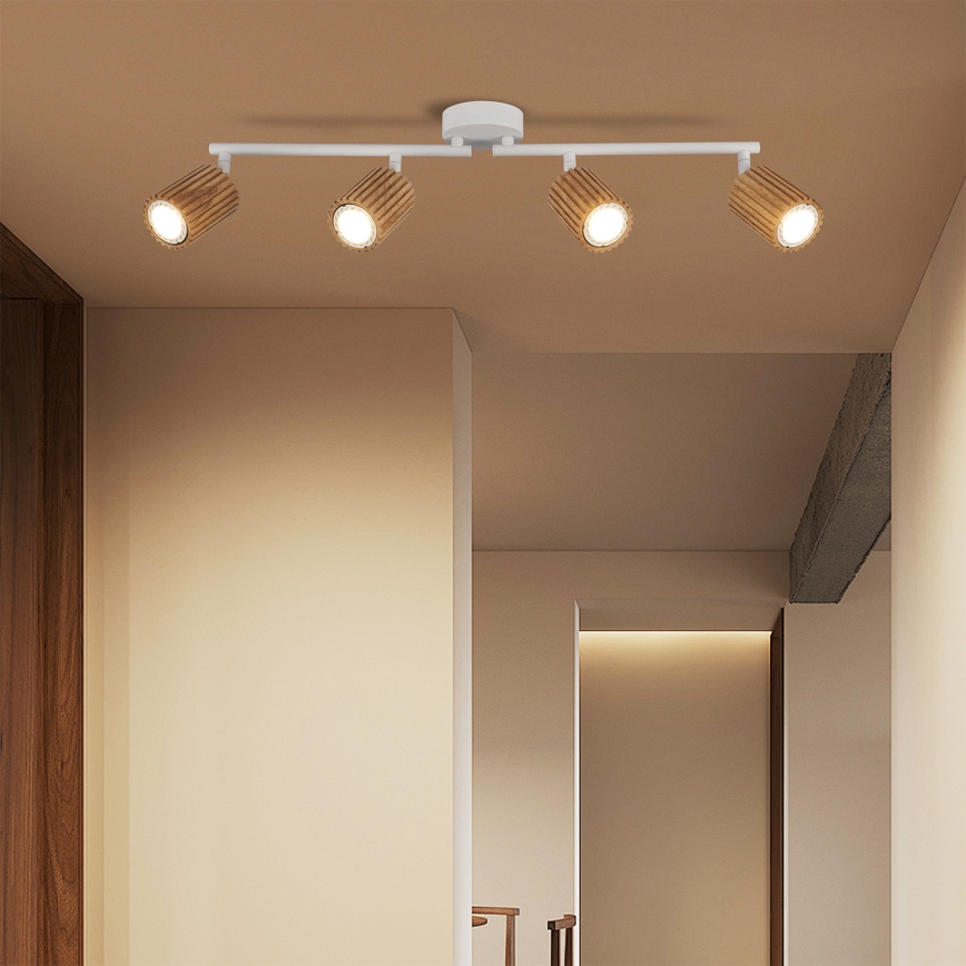 Brilagi - Plafonnier à spots MODERN WOOD 4xGU10/8W/230V bois d'hévéa/blanc