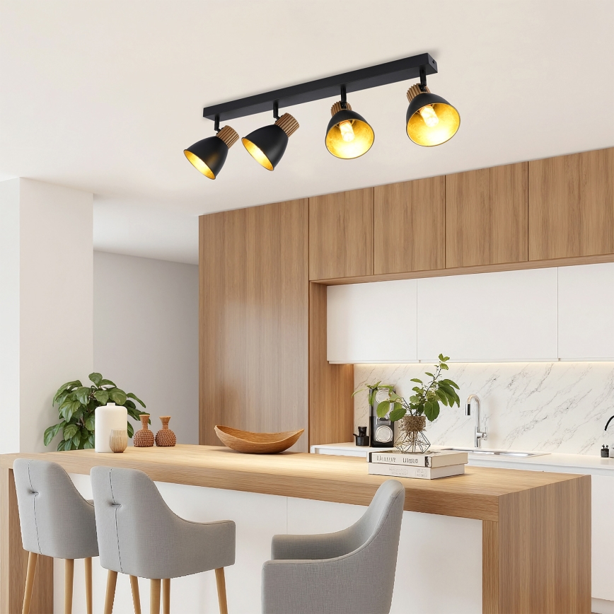 Brilagi - Plafonnier à spots ODENSE 4xE14/10W/230V bois/noir