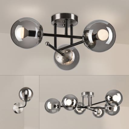 Brilagi - Plafonnier affleurant MALIVA 3xE14/15W/230V chrome mat/fumé