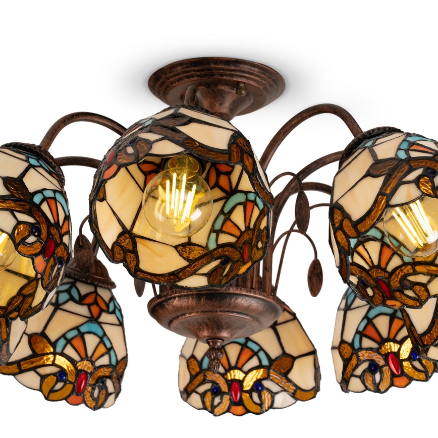 Brilagi - Plafonnier affleurant Tiffany en vitrail MIRABELLA, 8xE27/60W/230V, Ø 68 cm