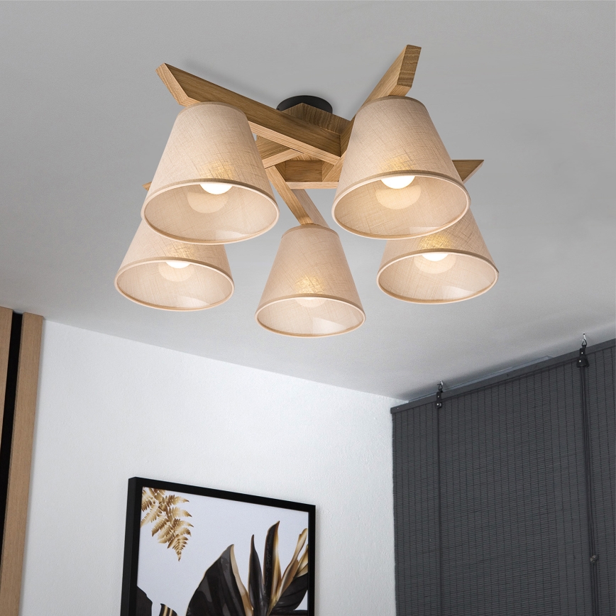 Brilagi - Plafonnier ANTHONY 5xE14/40W/230V chêne/beige