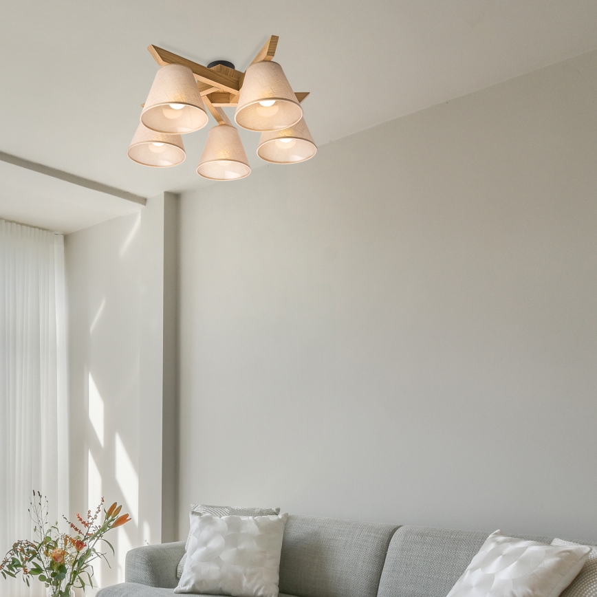 Brilagi - Plafonnier ANTHONY 5xE14/40W/230V chêne/beige