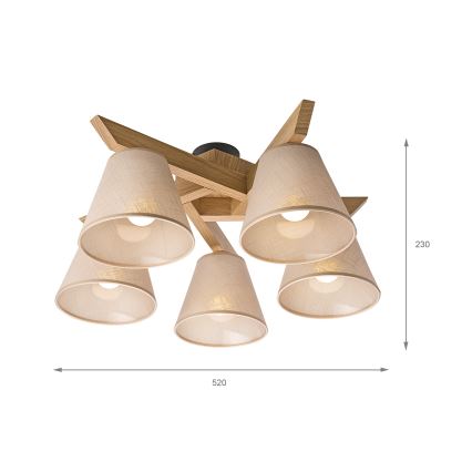 Brilagi - Plafonnier ANTHONY 5xE14/40W/230V chêne/beige