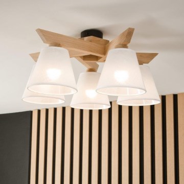 Brilagi - Plafonnier ANTHONY 5xE14/40W/230V chêne/blanc