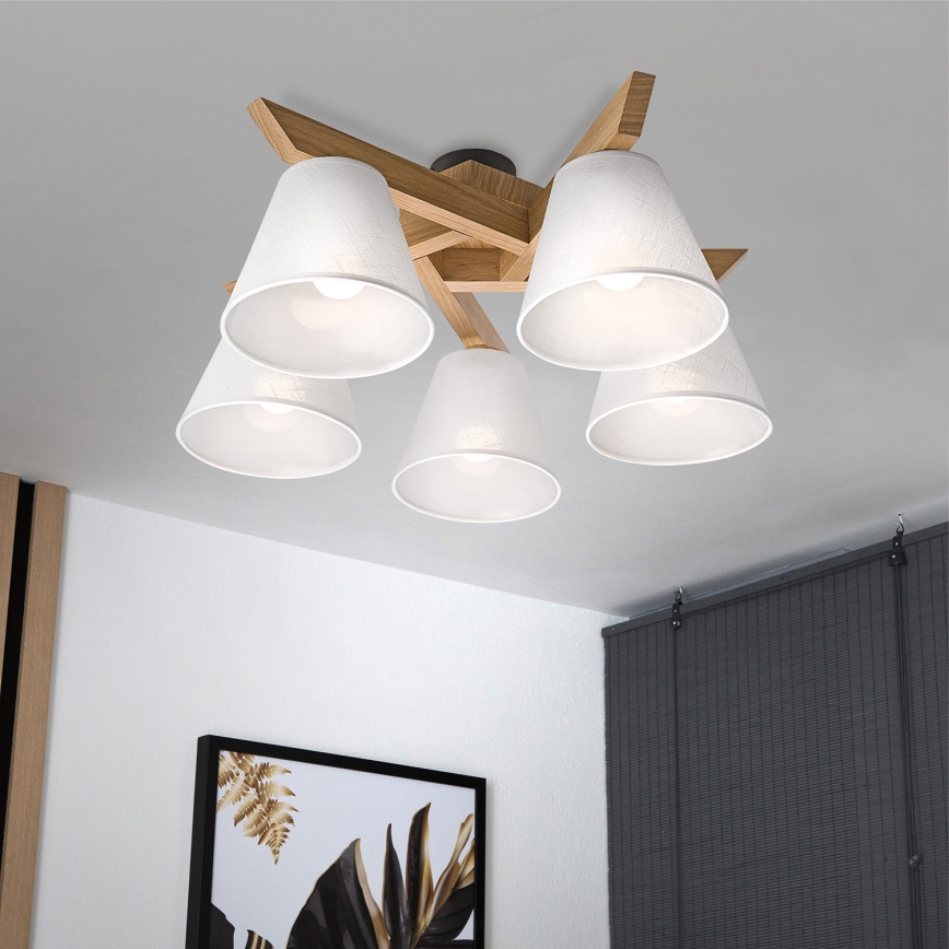 Brilagi - Plafonnier ANTHONY 5xE14/40W/230V chêne/blanc