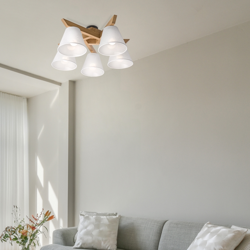 Brilagi - Plafonnier ANTHONY 5xE14/40W/230V chêne/blanc
