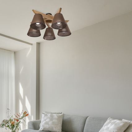 Brilagi - Plafonnier ANTHONY 5xE14/40W/230V chêne/marron