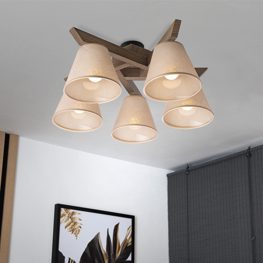 Brilagi - Plafonnier ANTHONY 5xE14/40W/230V chêne noyer/beige