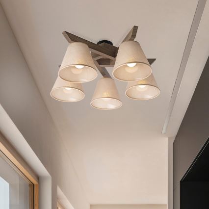 Brilagi - Plafonnier ANTHONY 5xE14/40W/230V chêne noyer/beige