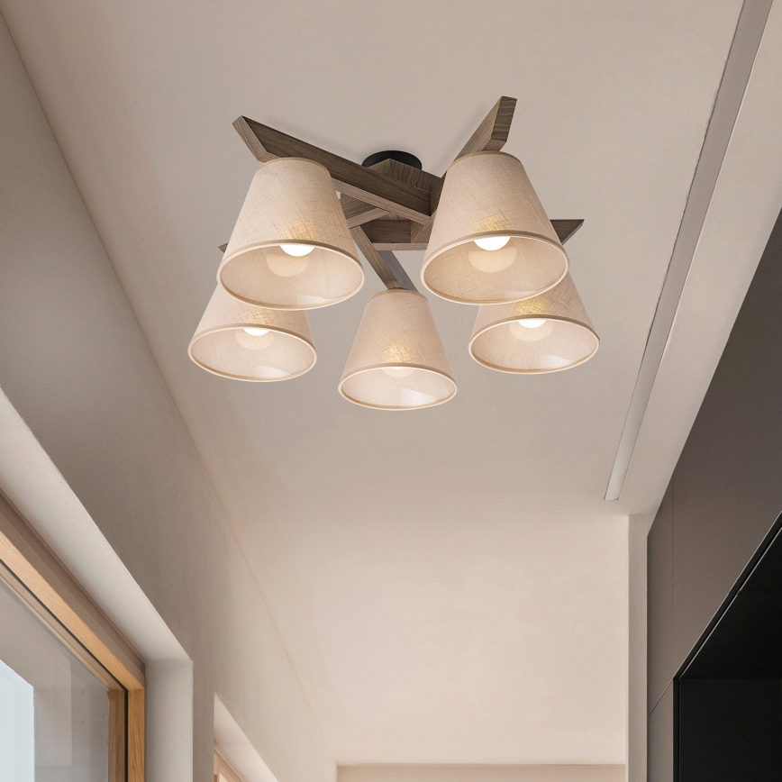 Brilagi - Plafonnier ANTHONY 5xE14/40W/230V chêne noyer/beige