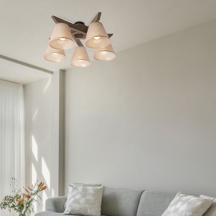 Brilagi - Plafonnier ANTHONY 5xE14/40W/230V chêne noyer/beige