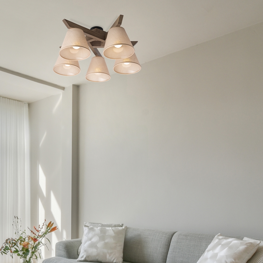 Brilagi - Plafonnier ANTHONY 5xE14/40W/230V chêne noyer/beige