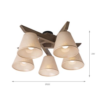 Brilagi - Plafonnier ANTHONY 5xE14/40W/230V chêne noyer/beige