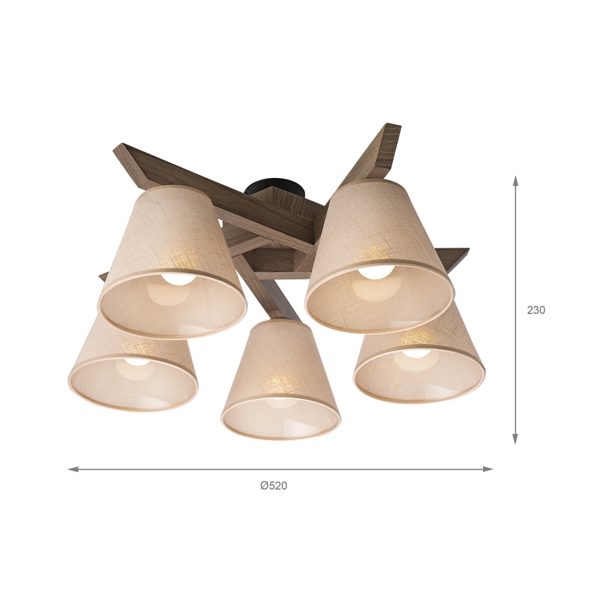 Brilagi - Plafonnier ANTHONY 5xE14/40W/230V chêne noyer/beige