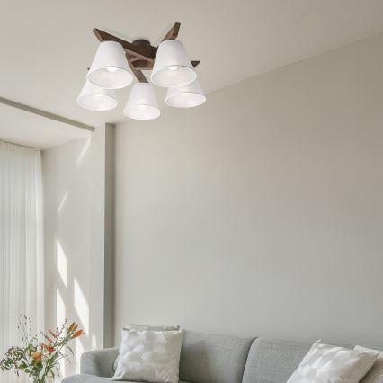 Brilagi - Plafonnier ANTHONY 5xE14/40W/230V chêne noyer/blanc