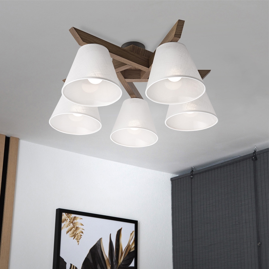 Brilagi - Plafonnier ANTHONY 5xE14/40W/230V chêne noyer/blanc