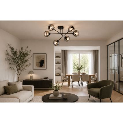 Brilagi - Plafonnier DIOR 6xE27/60W/230V noir/gris fumé