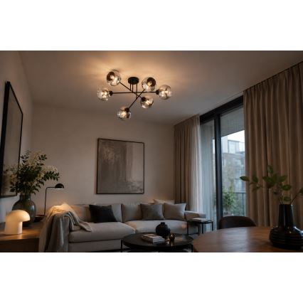 Brilagi - Plafonnier DIOR 6xE27/60W/230V noir/gris fumé