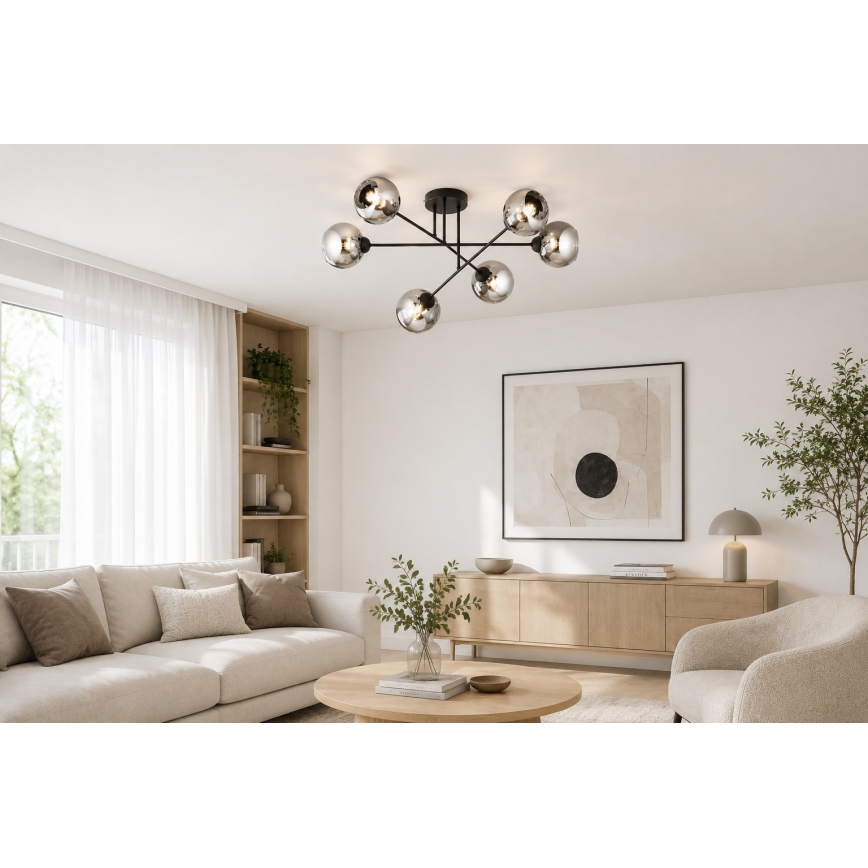 Brilagi - Plafonnier DIOR 6xE27/60W/230V noir/gris fumé