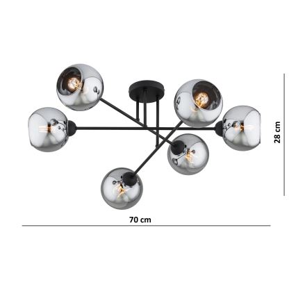 Brilagi - Plafonnier DIOR 6xE27/60W/230V noir/gris fumé