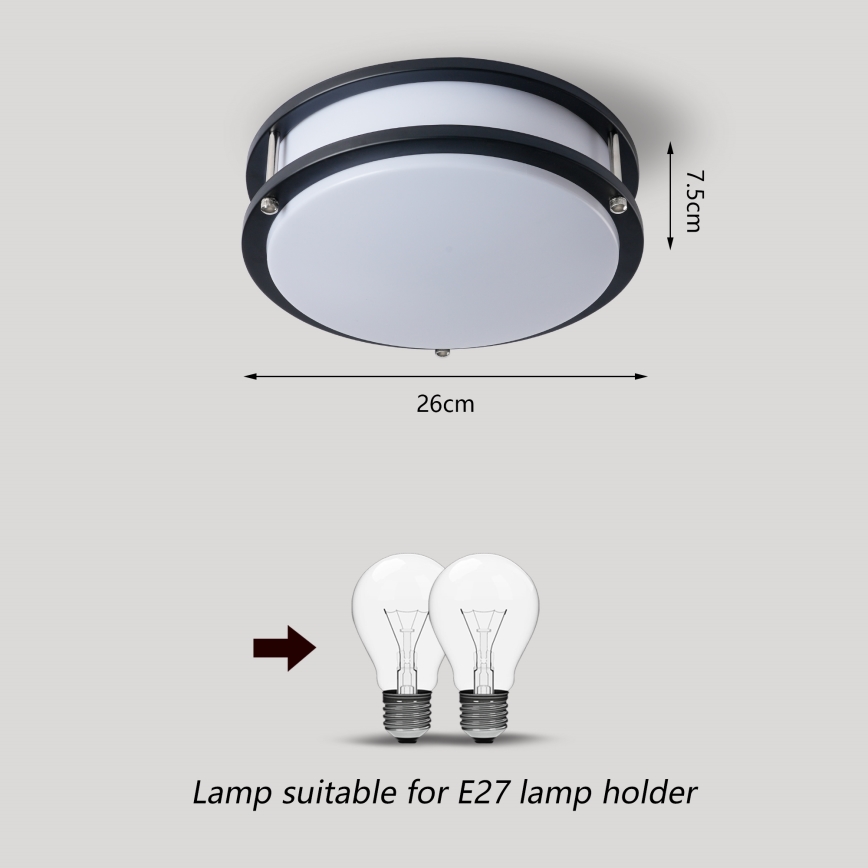 Brilagi - Plafonnier ELARO 2xE27/40W/230V Ø 26 cm noir