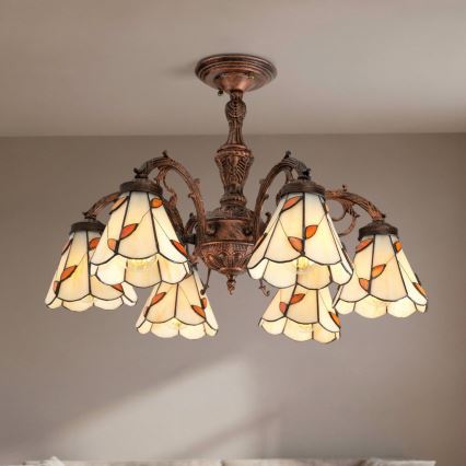 Brilagi - plafonnier en vitrail de style Tiffany FOLIA 6xE27/60W/230V Ø 60 cm