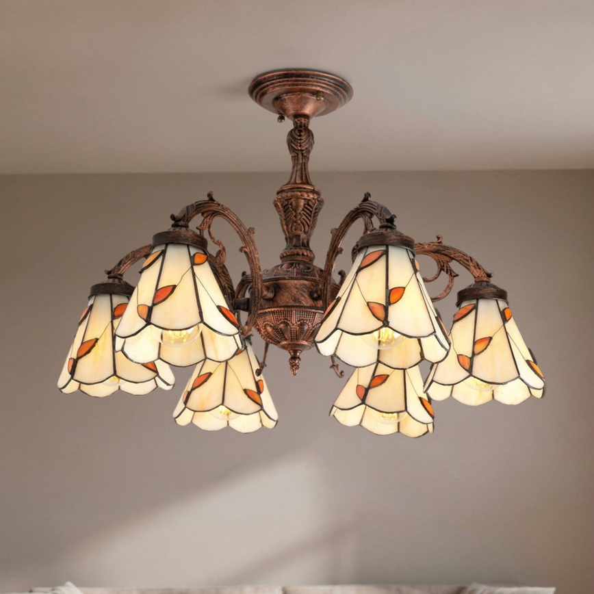Brilagi - plafonnier en vitrail de style Tiffany FOLIA 6xE27/60W/230V Ø 60 cm