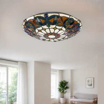 Brilagi - Plafonnier en vitrail style Tiffany LUISA 2xE27/60W/230V Ø 40 cm
