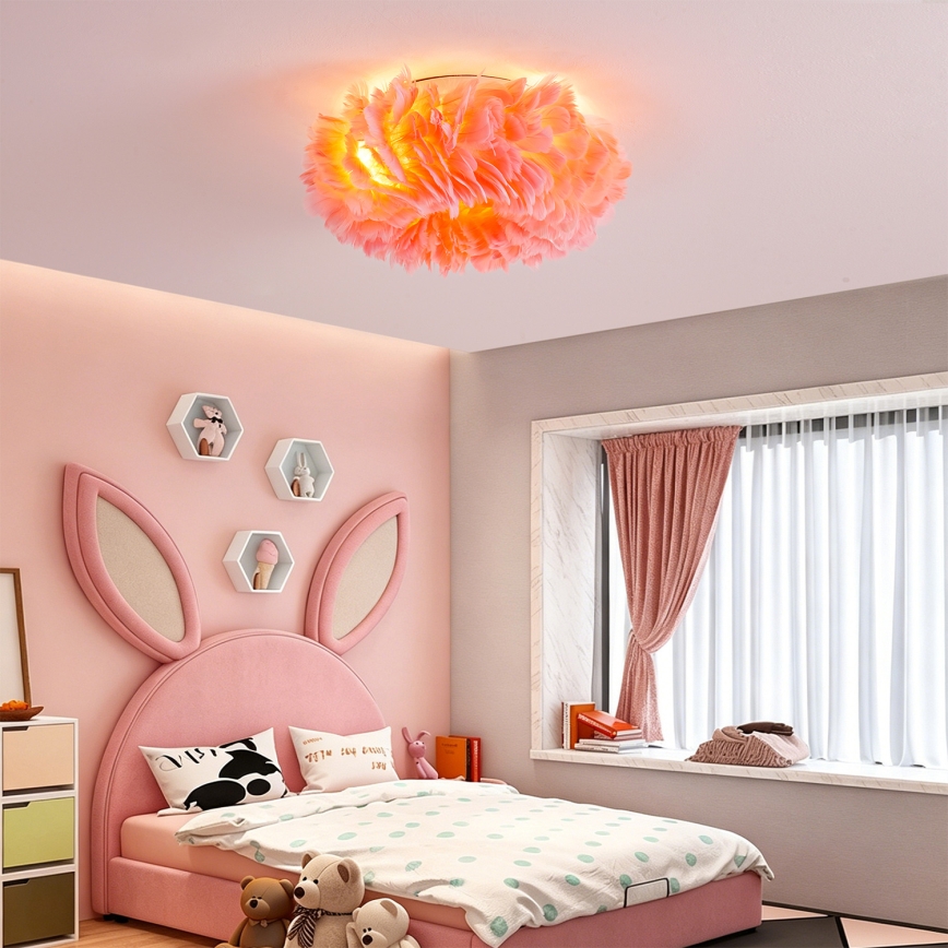 Brilagi - Plafonnier FEATHER 3xE27/40W/230V, Ø 40 cm, rose