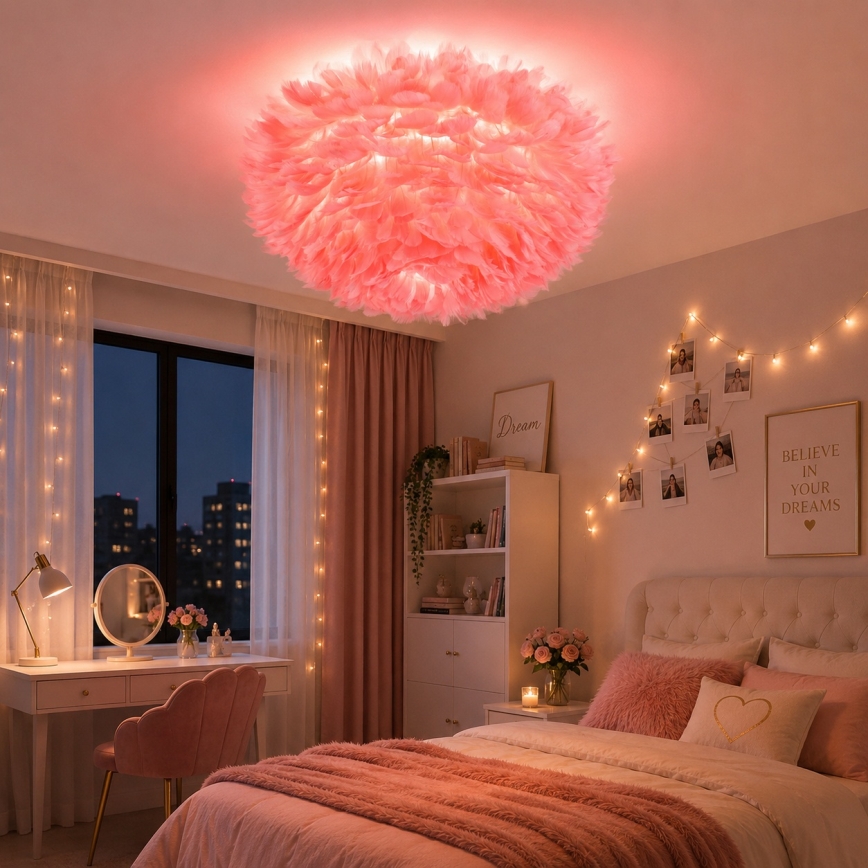 Brilagi - Plafonnier FEATHER 3xE27/40W/230V Ø 50 cm rose