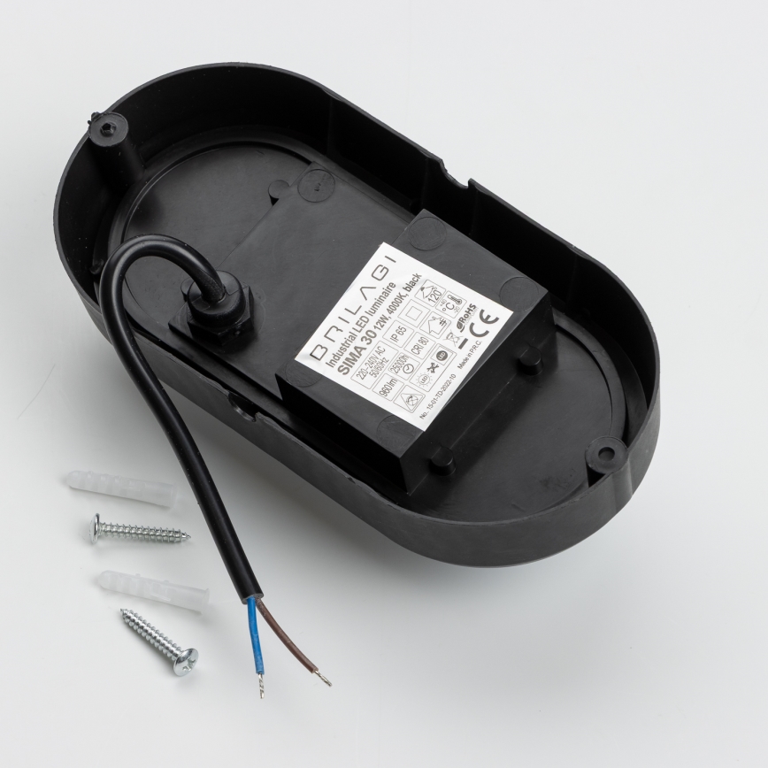 Brilagi - Plafonnier industriel LED SIMA LED/12W/230V IP65 noir