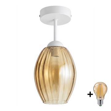 BRILAGI - Plafonnier LED à montage en surface RETRO GLASS 1xE27/60W/230V Ø 17 cm blanc/beige fumé