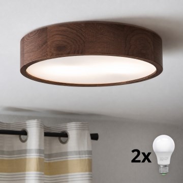Brilagi - Plafonnier LED CARVALHO 2xE27/15W/230V chêne/noyer Ø 37 cm