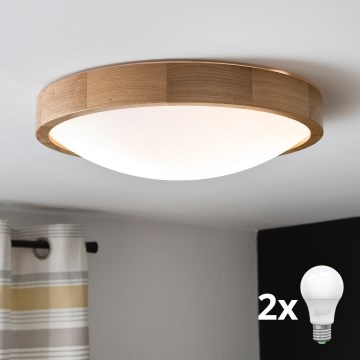 Brilagi - Plafonnier LED CARVALHO SLIM 2xE27/30W/230V chêne Ø 37 cm