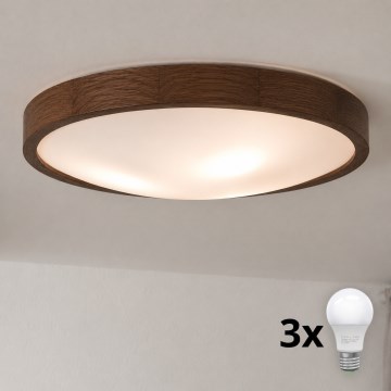 Brilagi - Plafonnier LED CARVALHO SLIM 3xE27/15W/230V chêne/noyer Ø 47 cm