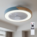 Brilagi - Plafonnier LED dimmable avec ventilateur, 38 W/230 V, 3000–6500 K, diam. 50 cm, bleu/chêne + télécommande