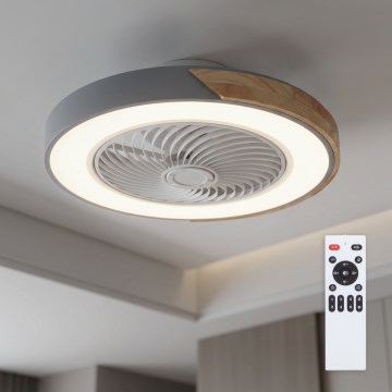 Brilagi - Plafonnier LED dimmable avec ventilateur LED/38W/230V 3000-6500K 3000-6500K Ø 50 cm gris/chêne + télécommande