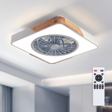 Brilagi - Plafonnier LED dimmable avec ventilateur LED/38W/230V 3000-6500K 50x50 cm blanc/chêne + télécommande