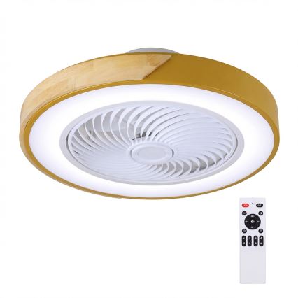 Brilagi - Plafonnier LED à intensité variable avec ventilateur LED/38W/230V 3000-6500K Ø 50 cm doré/chêne + télécommande