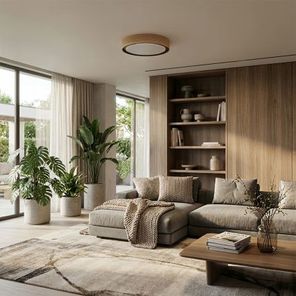 Brilagi - Plafonnier LED dimmable COCI LED/48W/230V 3000-6500K Ø 39 cm décor bois/noir + télécommande