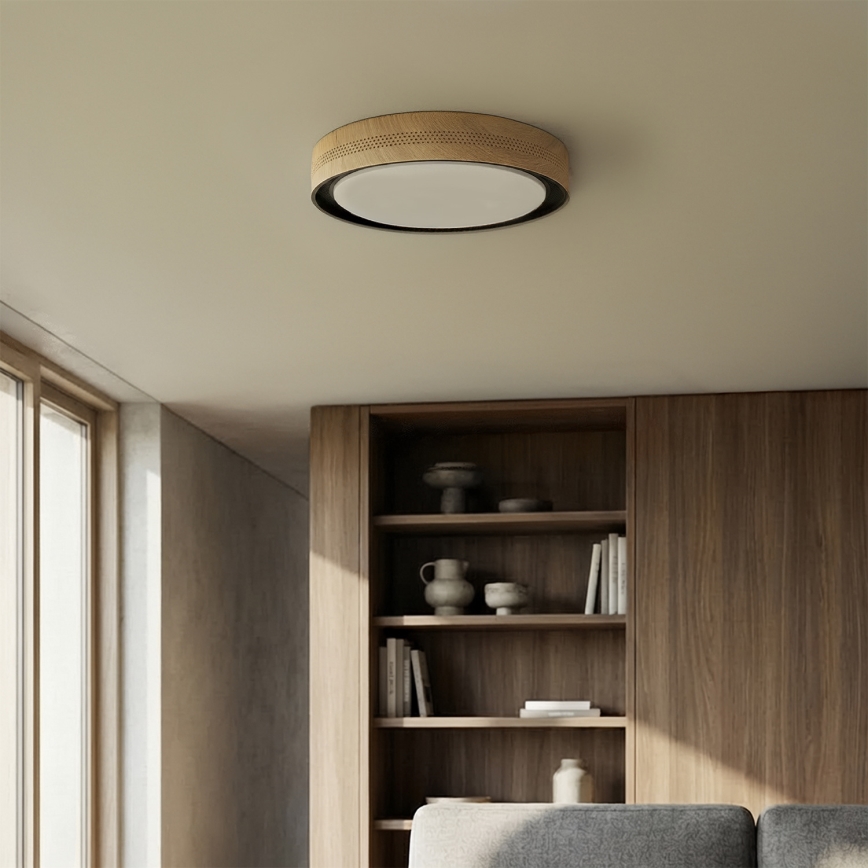 Brilagi - Plafonnier LED dimmable COCI LED/48W/230V 3000-6500K Ø 39 cm décor bois/noir + télécommande