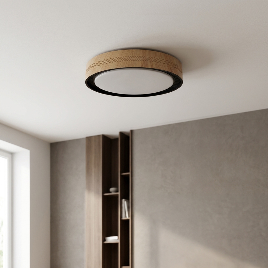 Brilagi - Plafonnier LED dimmable COCI LED/48W/230V 3000-6500K Ø 39 cm décor bois/noir + télécommande