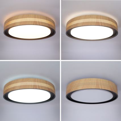 Brilagi - Plafonnier LED dimmable COCI LED/48W/230V 3000-6500K Ø 39 cm décor bois/noir + télécommande