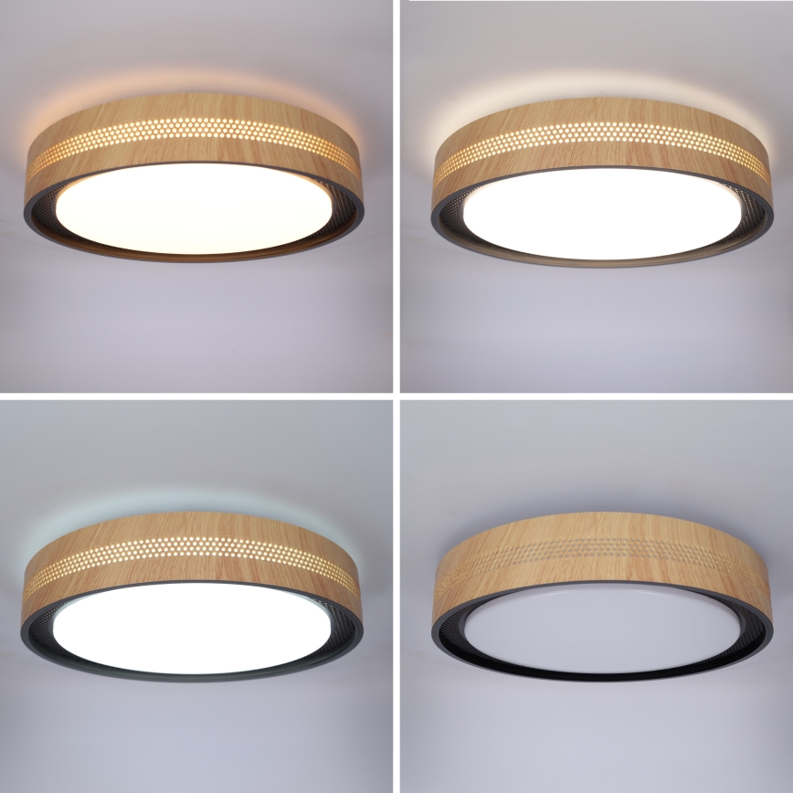 Brilagi - Plafonnier LED dimmable COCI LED/48W/230V 3000-6500K Ø 39 cm décor bois/noir + télécommande