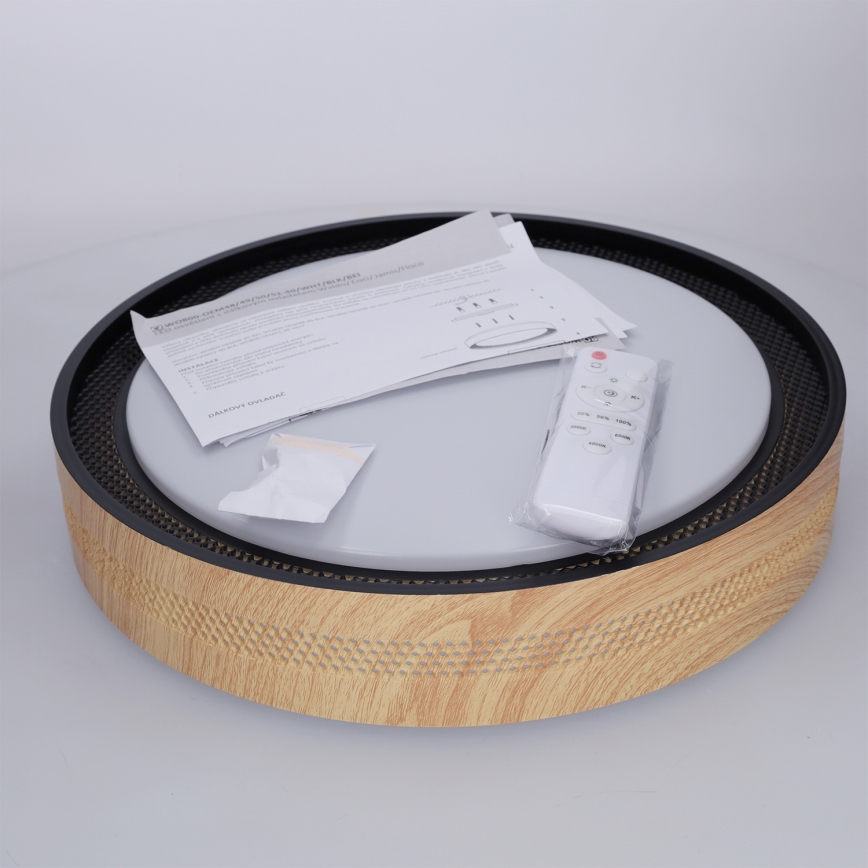 Brilagi - Plafonnier LED dimmable COCI LED/48W/230V 3000-6500K Ø 39 cm décor bois/noir + télécommande