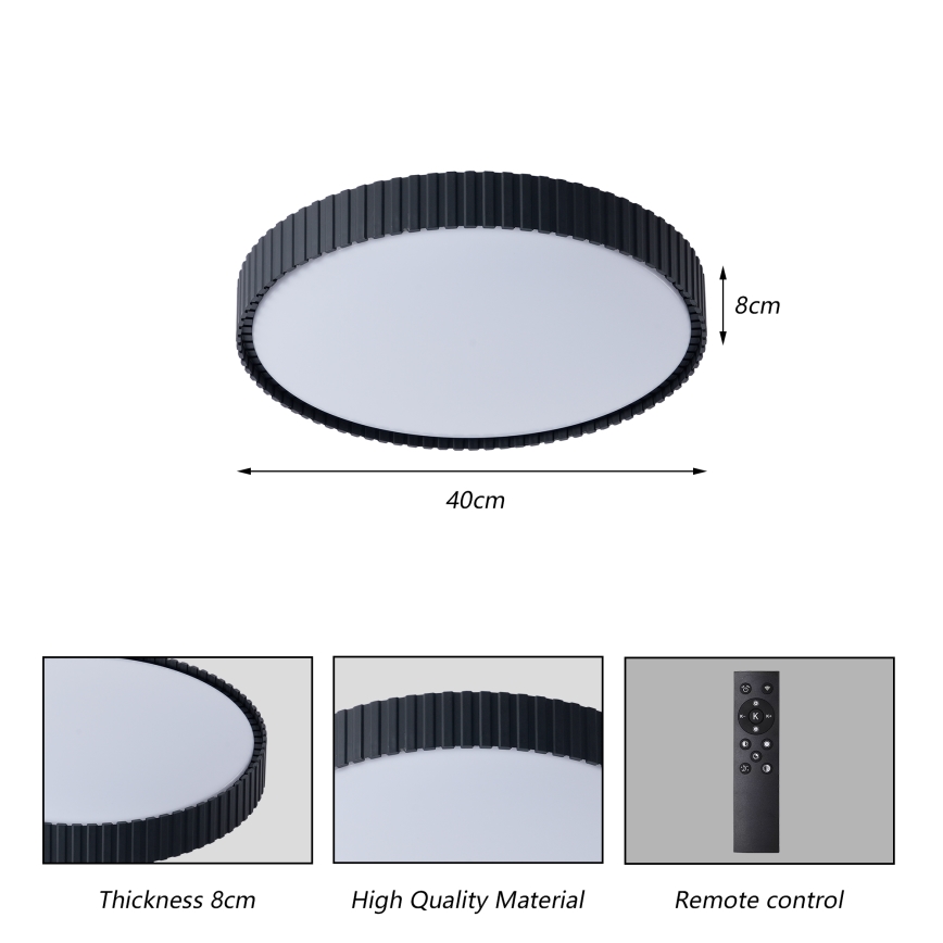 Brilagi - Plafonnier LED dimmable CORVO LED/54W/230V 3000-6000K noir Ø 40 cm + télécommande